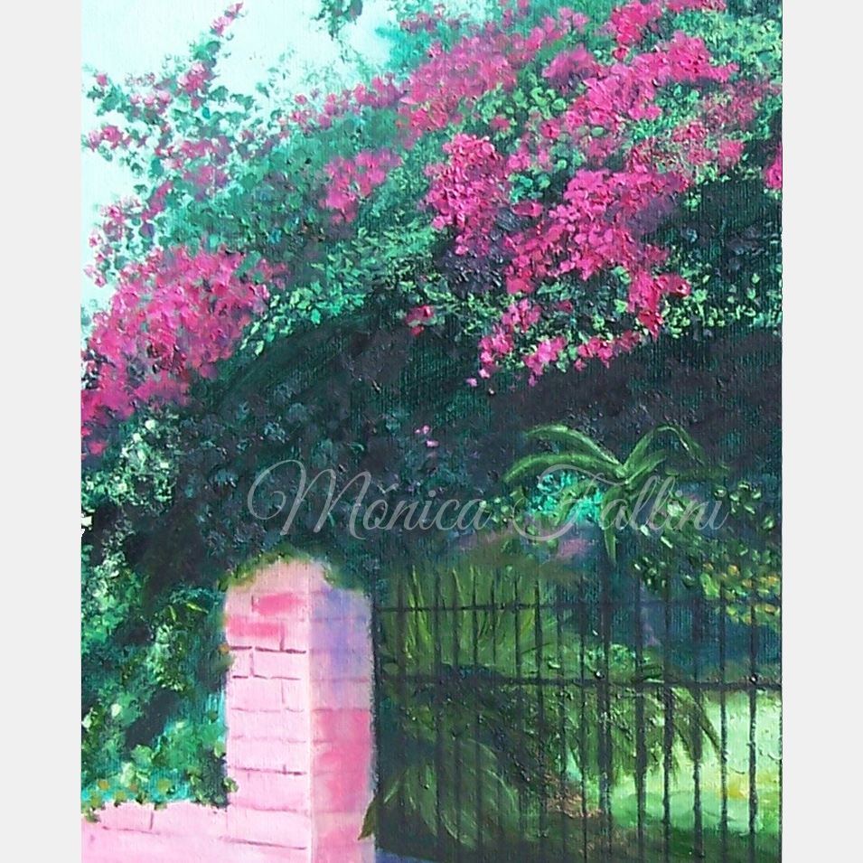 Painting titled 'Gate with flowers.' by Monica Fallini