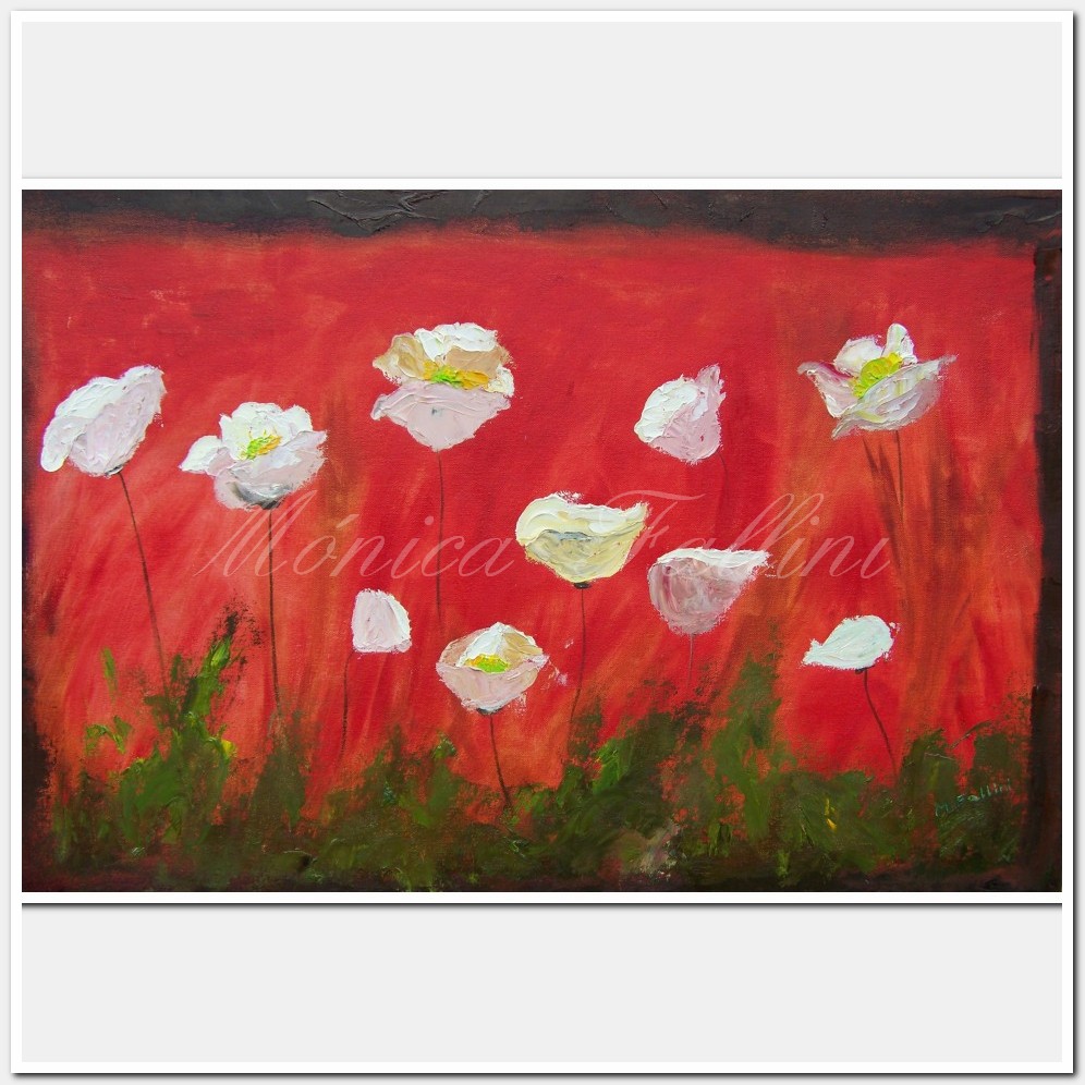 Painting titled 'White Poppies in a frame.' by Monica Fallini