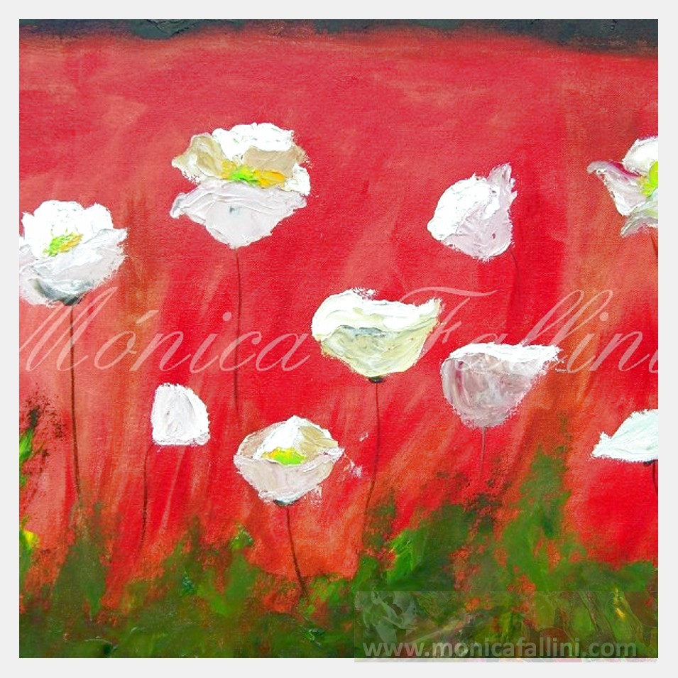 Painting titled 'White Poppies in a frame.' by Monica Fallini