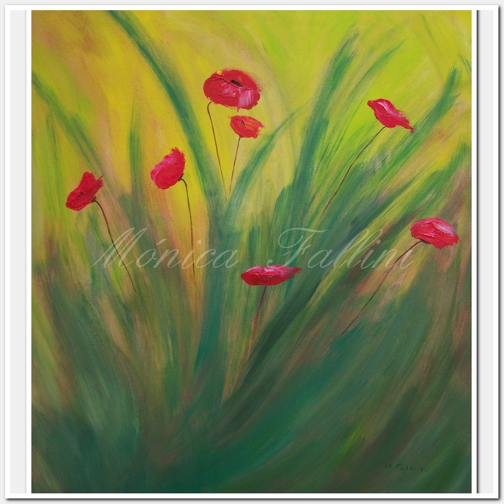 Painting titled 'Red Poppies and tall weeds.' by Monica Fallini