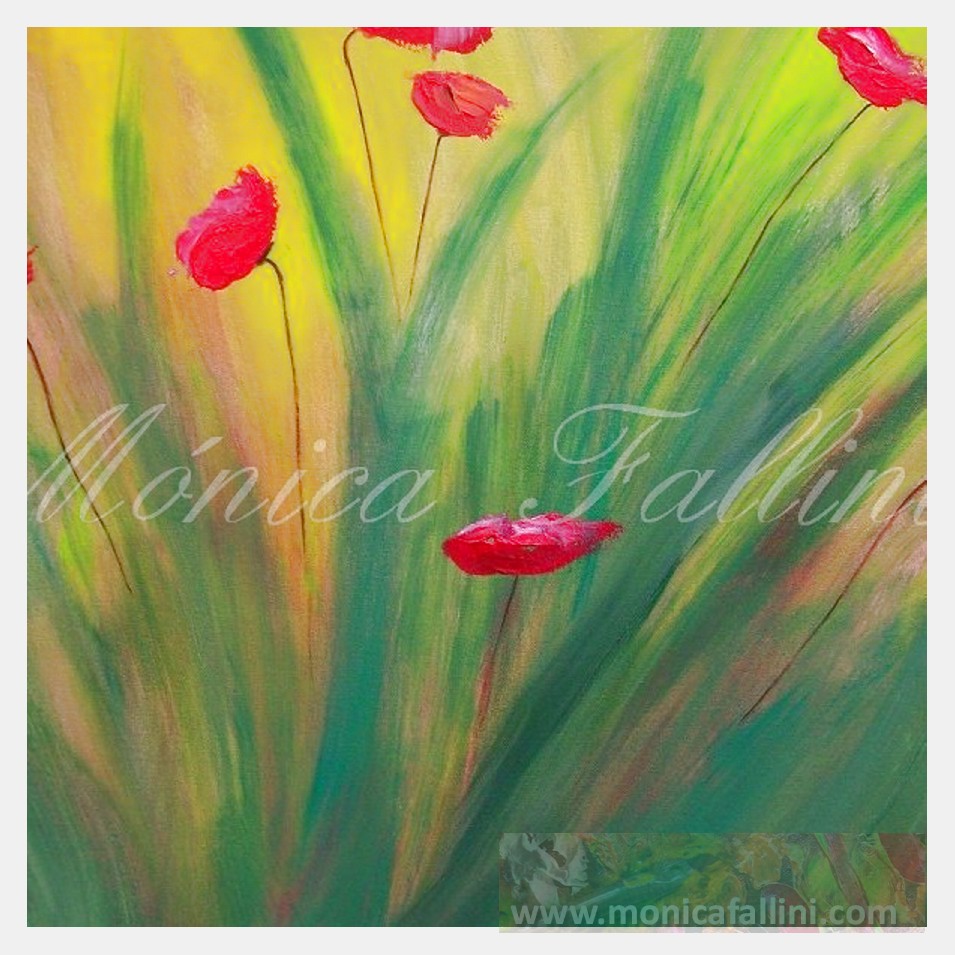 Painting titled 'Red Poppies and tall weeds.' by Monica Fallini
