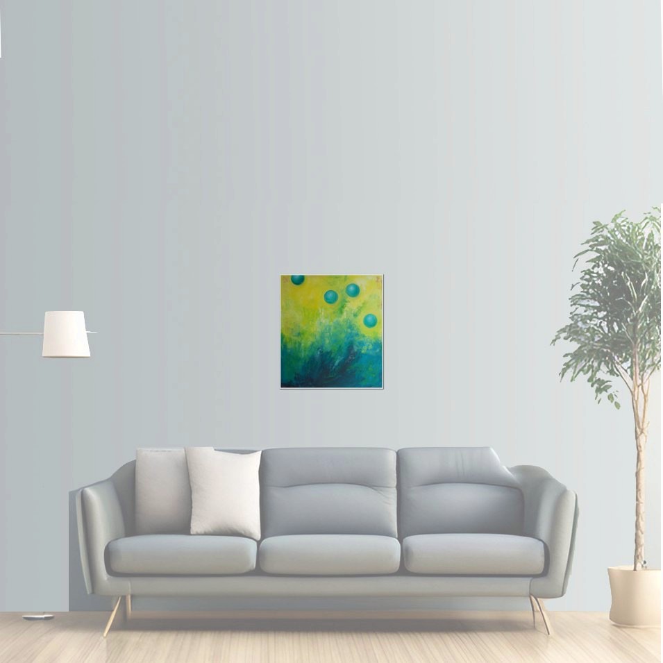 Painting titled 'Green Spheres.' by Monica Fallini