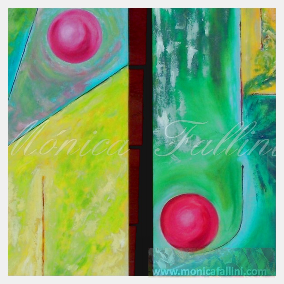 Painting titled 'Purifying breaches and dynamic spheres' by Monica Fallini