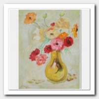 Yellow vase with flowers. 