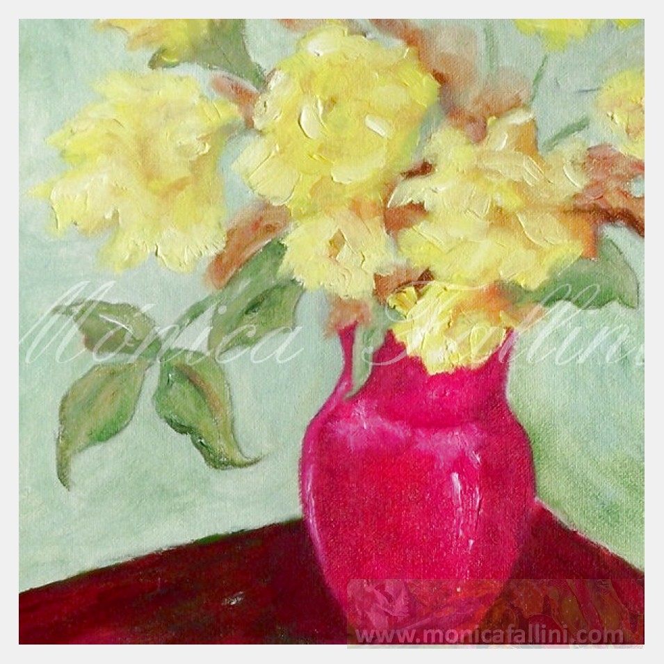 Painting titled 'Pink vase with flowers' by Monica Fallini