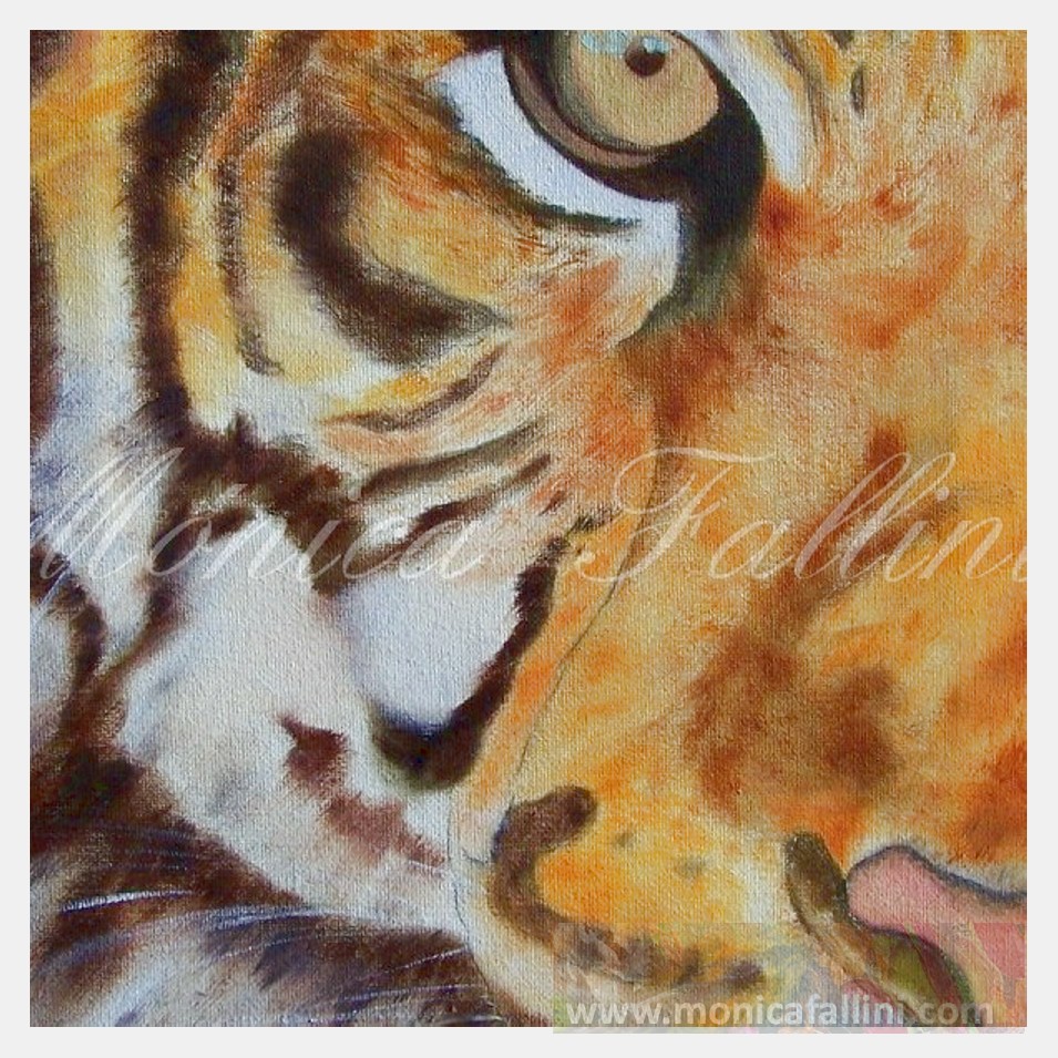 Painting titled 'Tiger with a real whisker' by Monica Fallini