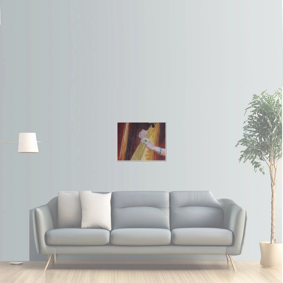 Painting titled 'Hands on the harp ' by Monica Fallini