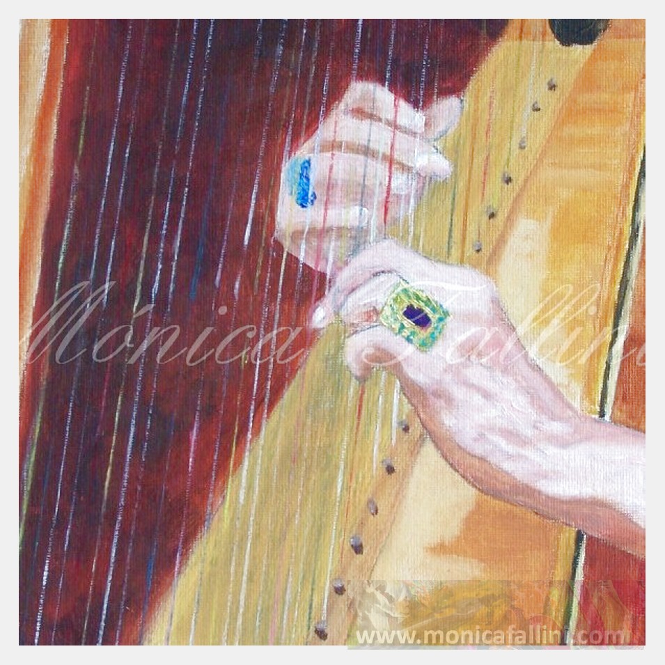 Painting titled 'Hands on the harp ' by Monica Fallini