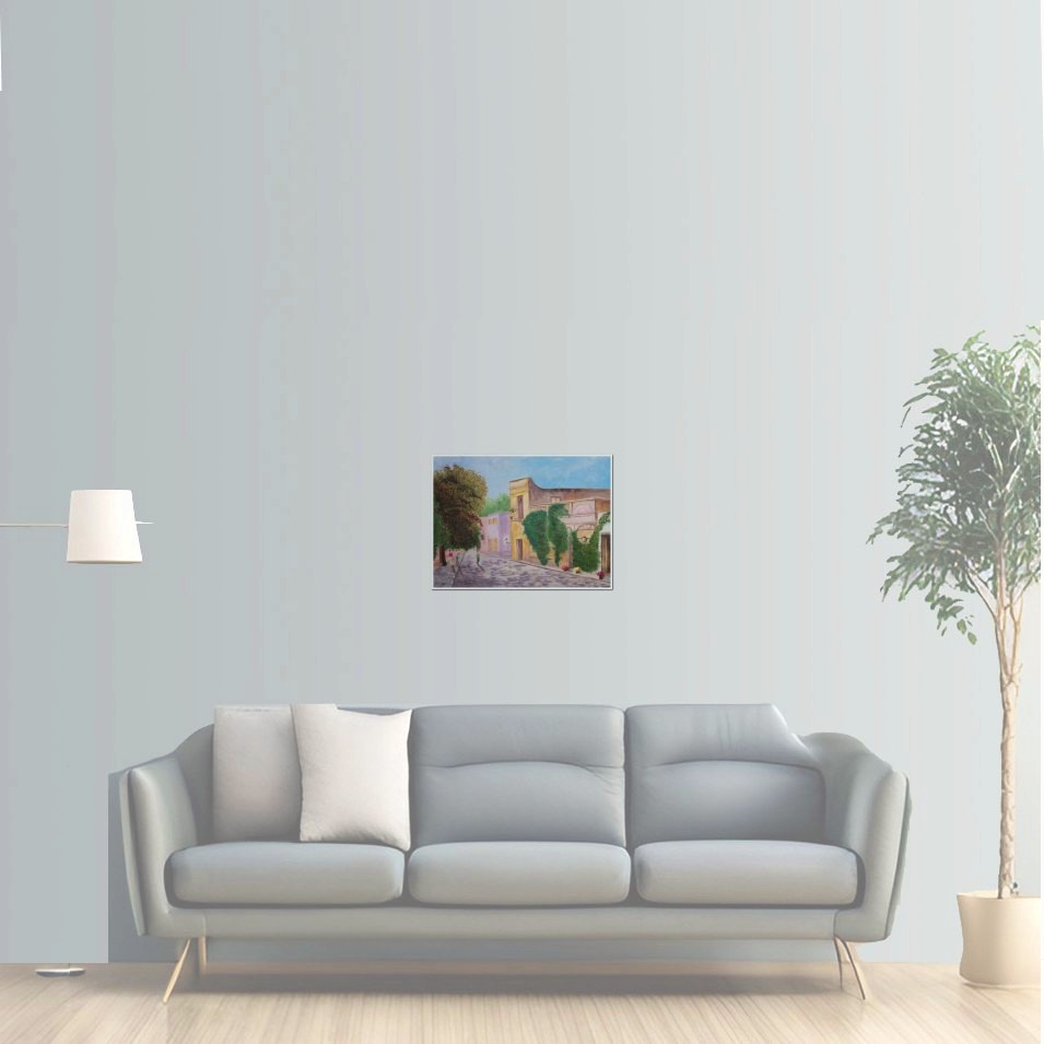 Painting titled 'One Saturday afternoon in Colonia. Uruguay' by Monica Fallini