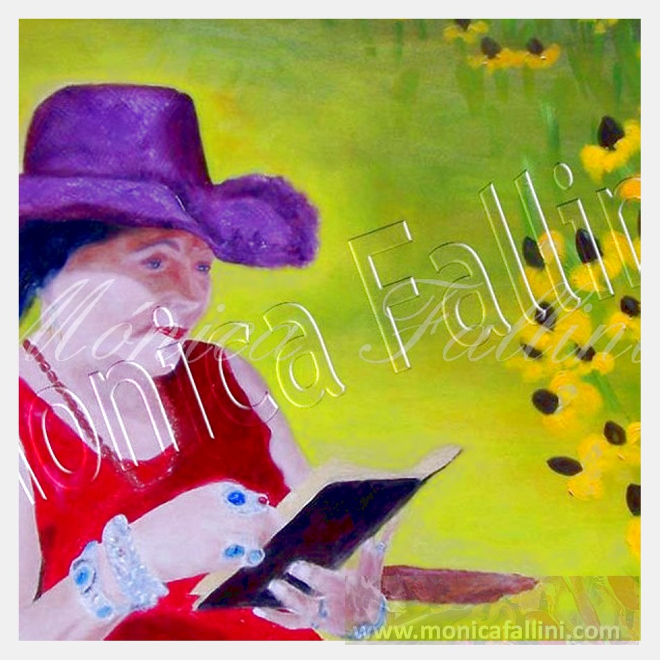 Painting titled 'Lady in a purple hat.' by Monica Fallini