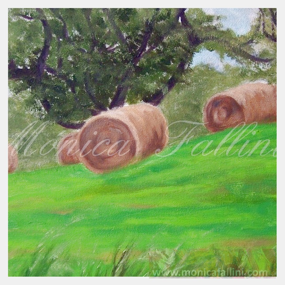 Painting titled 'Hay rolls, fardos de heno' by Monica Fallini