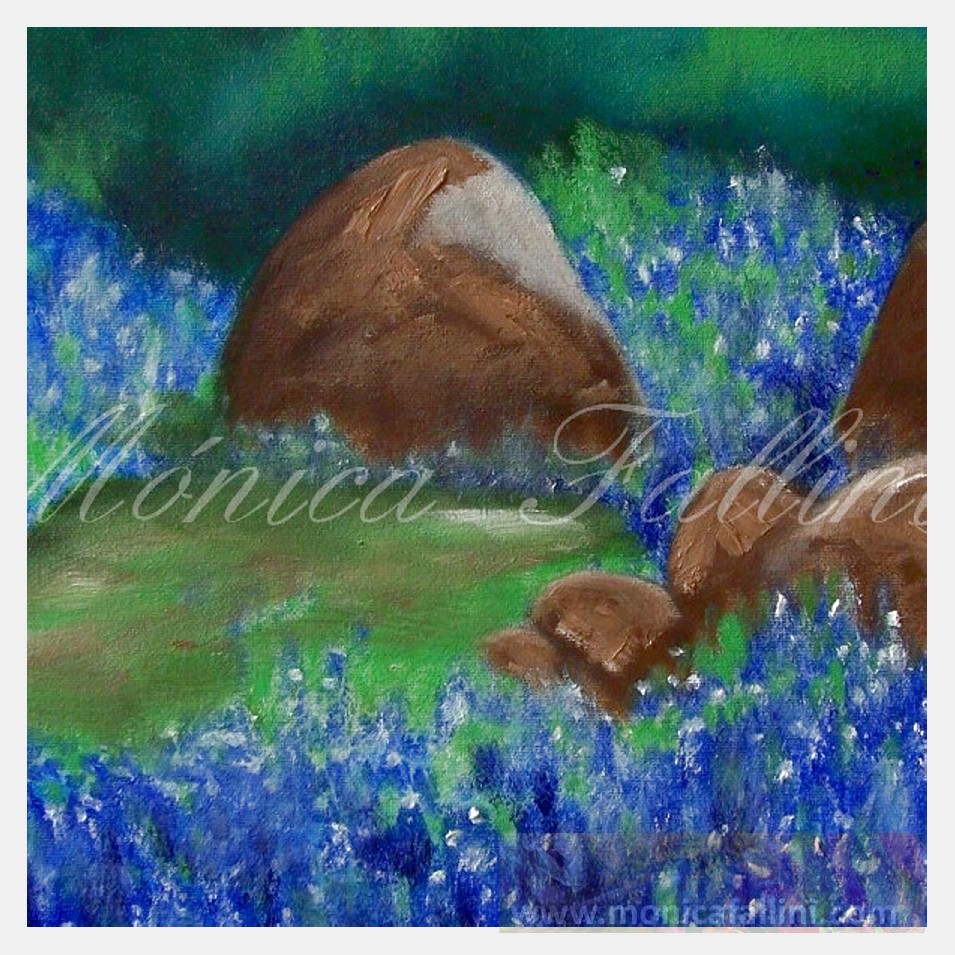 Painting titled 'Blue bonnets at night' by Monica Fallini