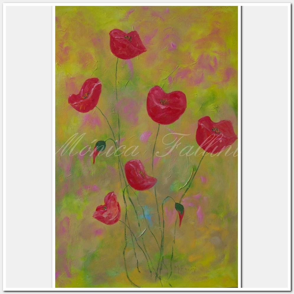 Painting titled 'Poppies in the garden' by Monica Fallini