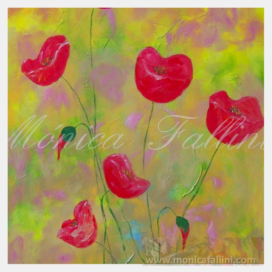 Painting titled 'Poppies in the garden' by Monica Fallini