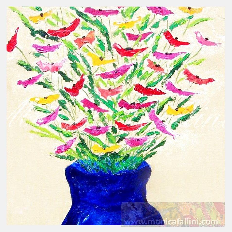 Painting titled 'Blue vase bouquet' by Monica Fallini