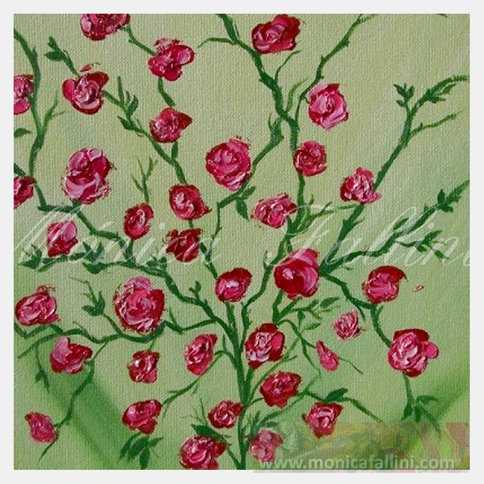 Painting titled 'Mi rosal en primavera' by Monica Fallini