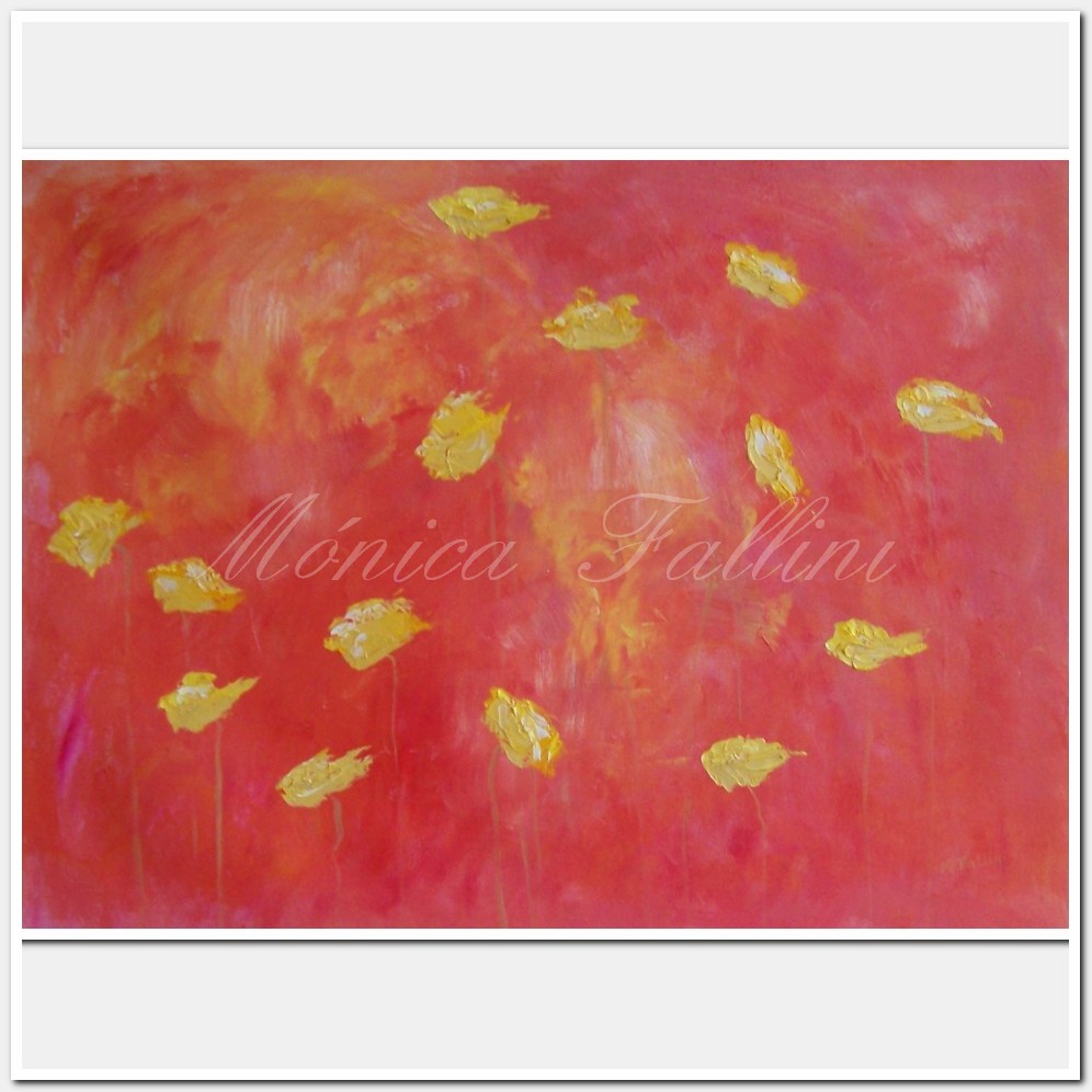Painting titled 'Sunny days yellow Poppies' by Monica Fallini