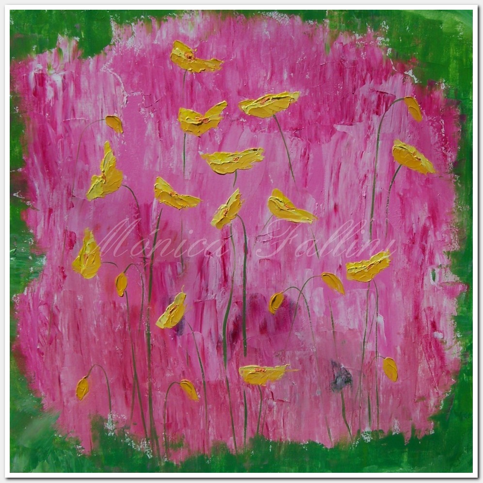 Painting titled 'Pink landscape in a green frame' by Monica Fallini