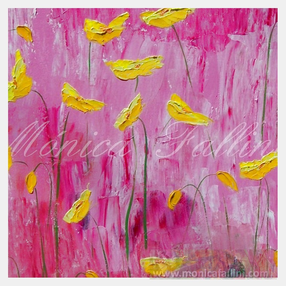 Painting titled 'Pink landscape in a green frame' by Monica Fallini