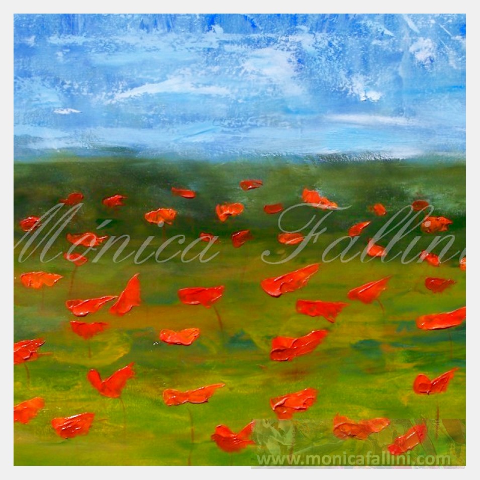 Painting titled 'Field of orange Poppies' by Monica Fallini