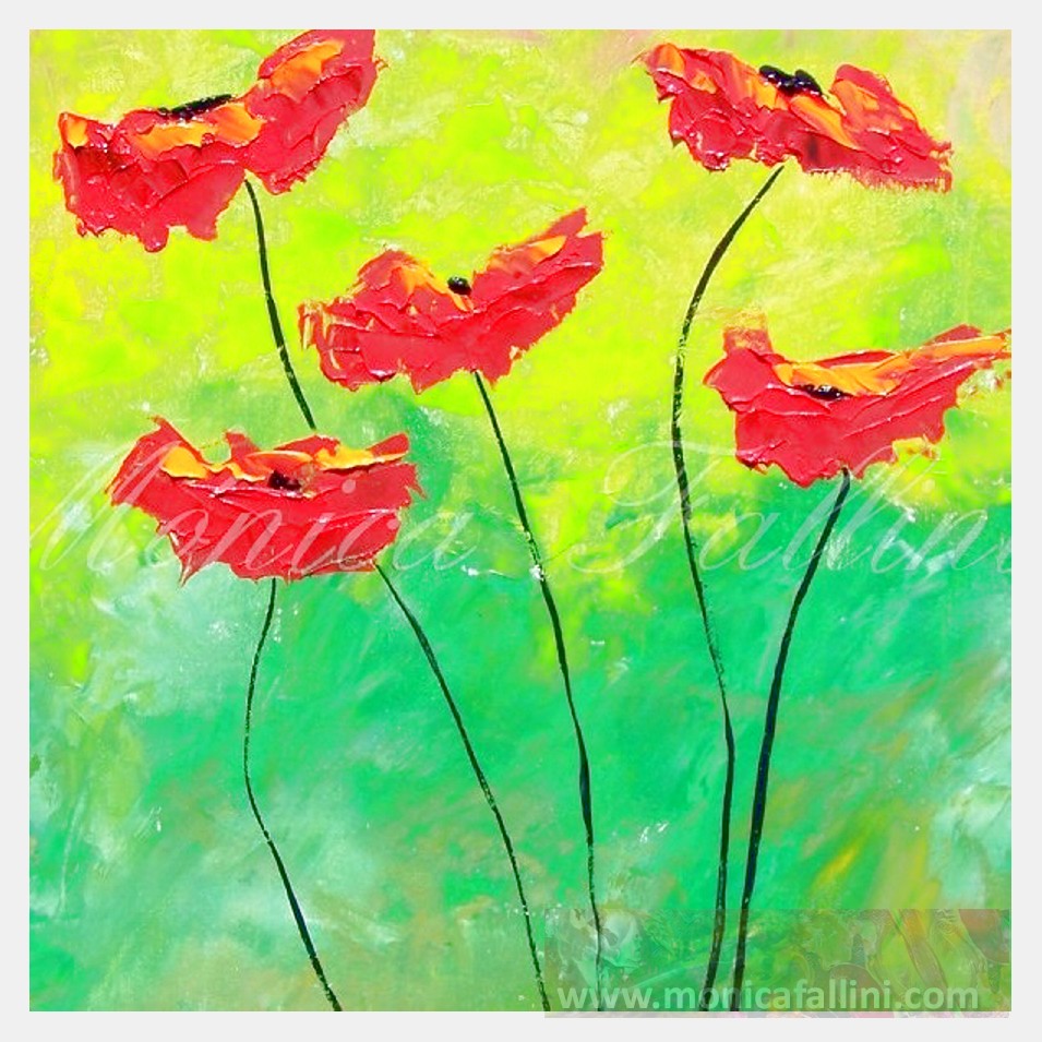 Painting titled 'Dancing red Poppies' by Monica Fallini