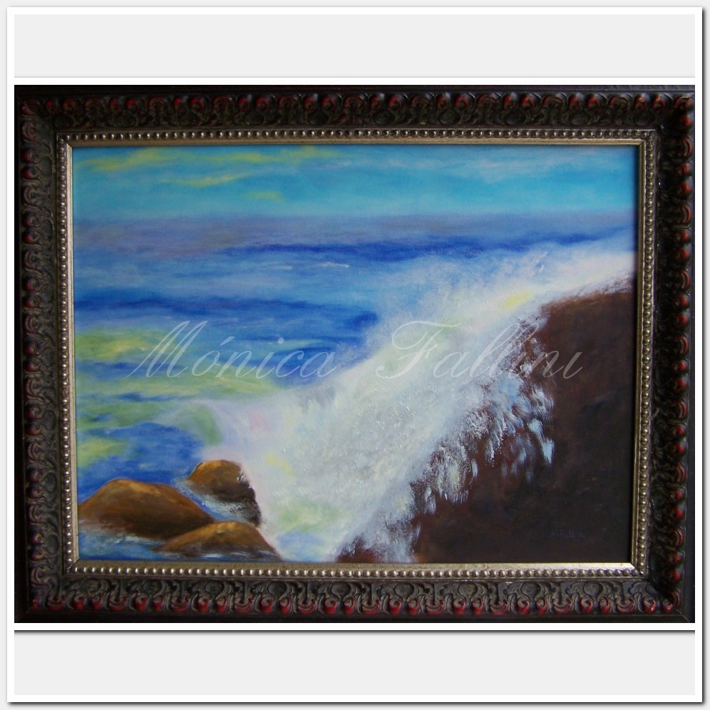 Painting titled 'Surf and rocks' by Monica Fallini