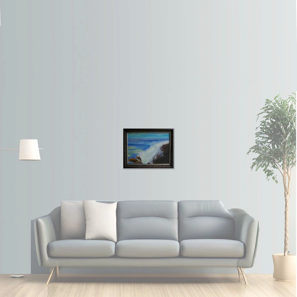 Painting titled 'Surf and rocks' by Monica Fallini