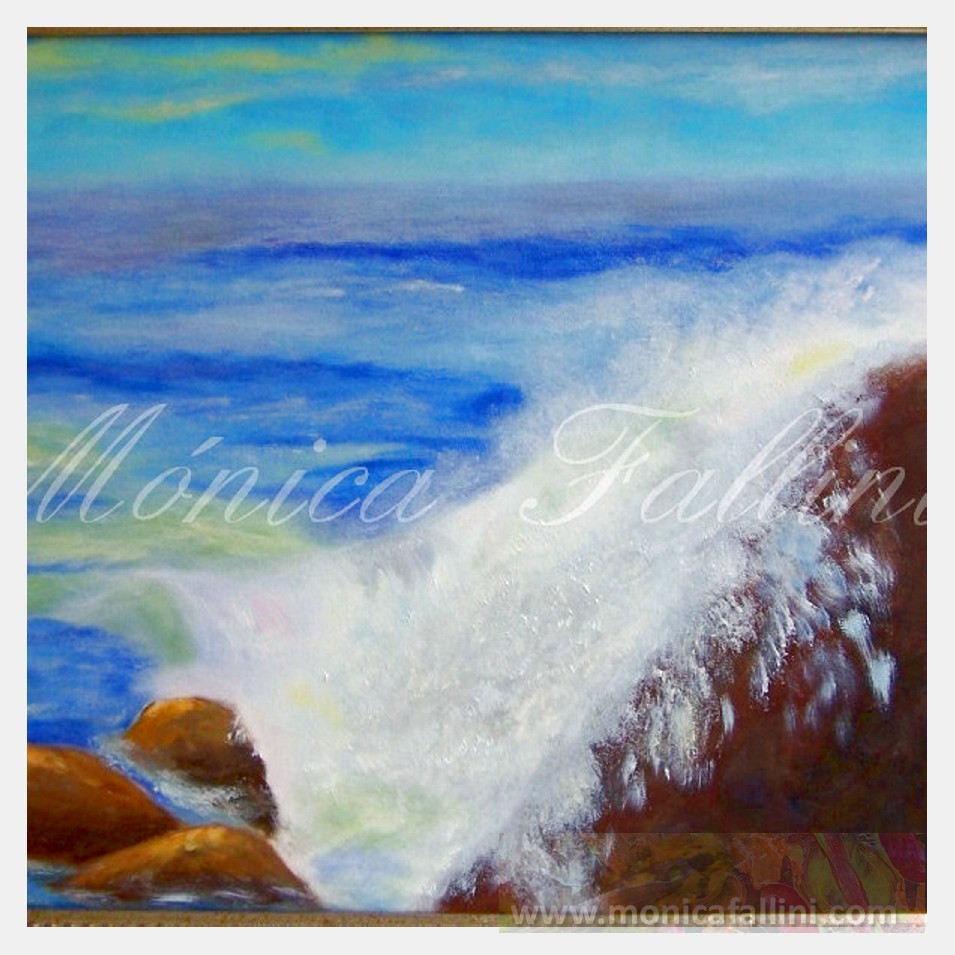 Painting titled 'Surf and rocks' by Monica Fallini