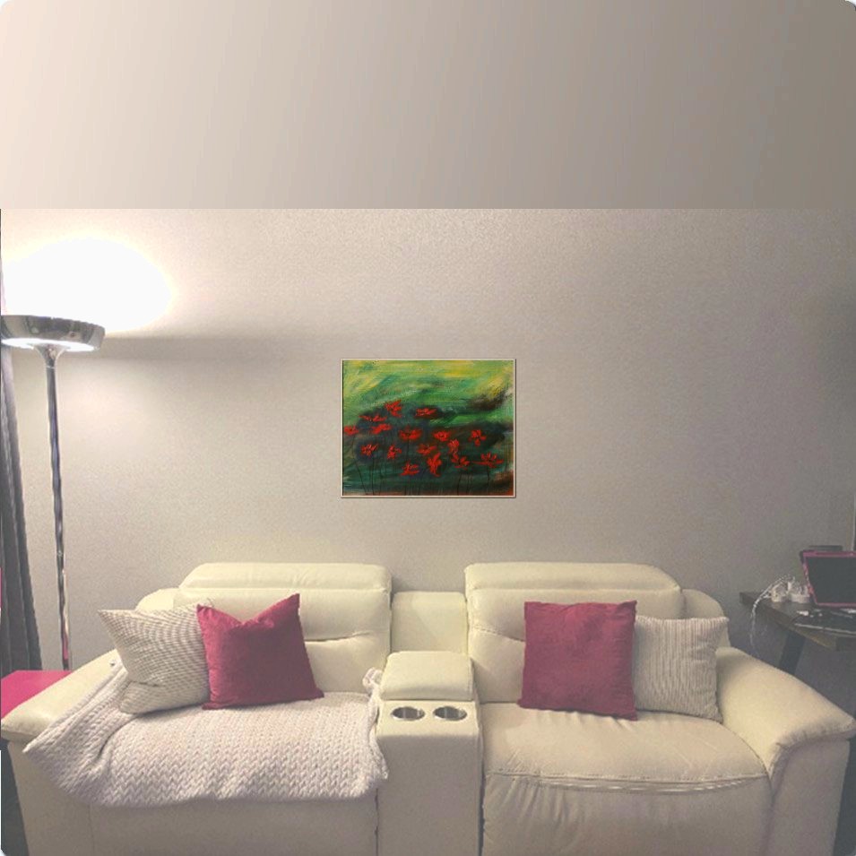 Painting titled 'Fire red poppies, stormy nights' by Monica Fallini