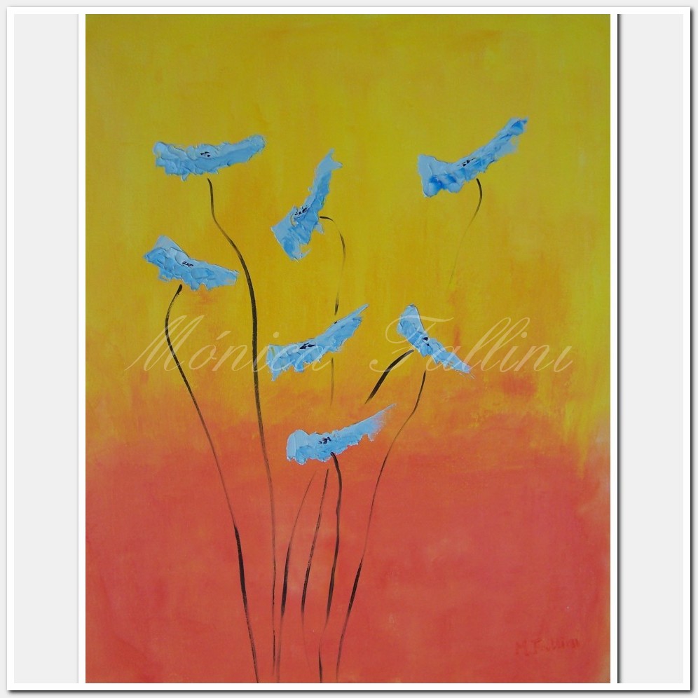 Painting titled 'Dancing sky-blue Poppies' by Monica Fallini