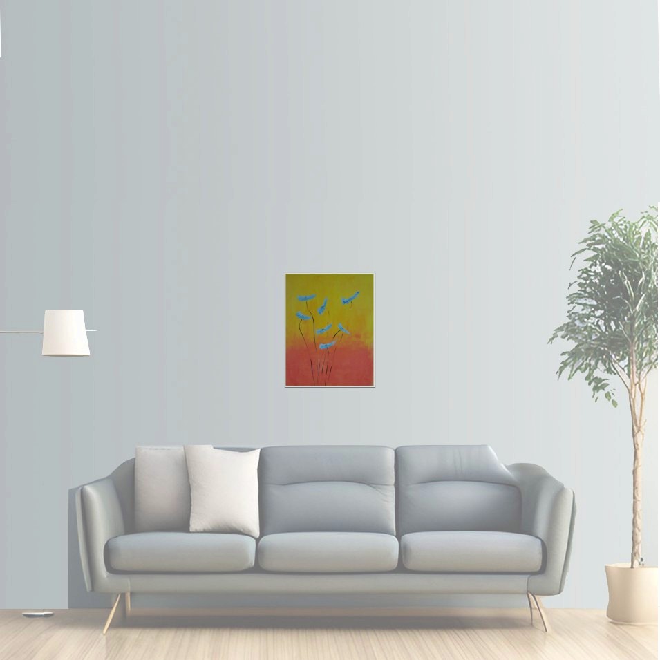 Painting titled 'Dancing sky-blue Poppies' by Monica Fallini