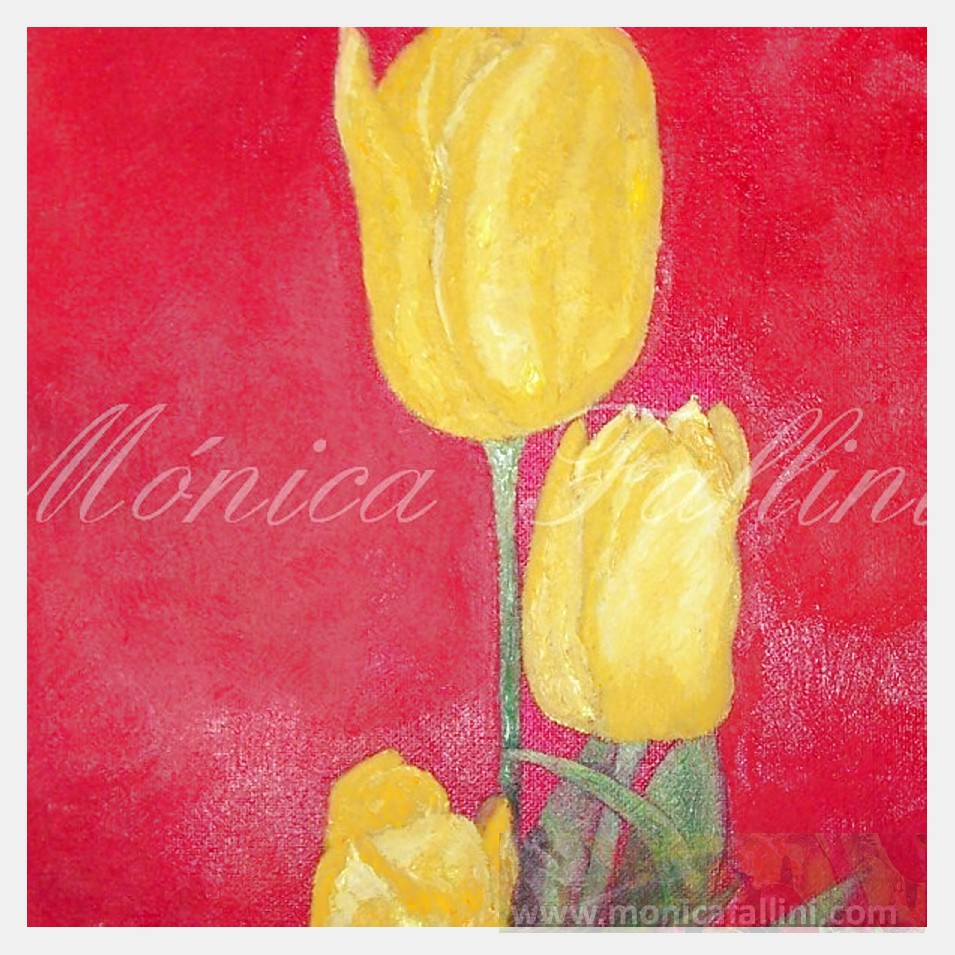 Painting titled 'Yellow Tulips waiting for you.' by Monica Fallini