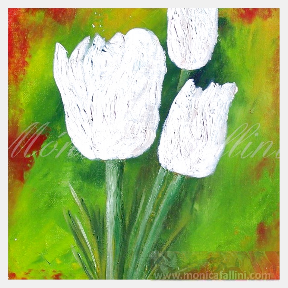 Painting titled 'White tulips waiting for you' by Monica Fallini