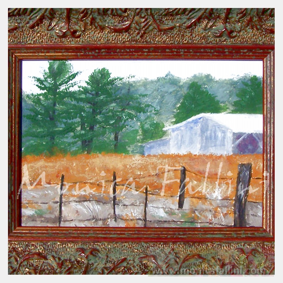 Painting titled 'Barn and fence' by Monica Fallini