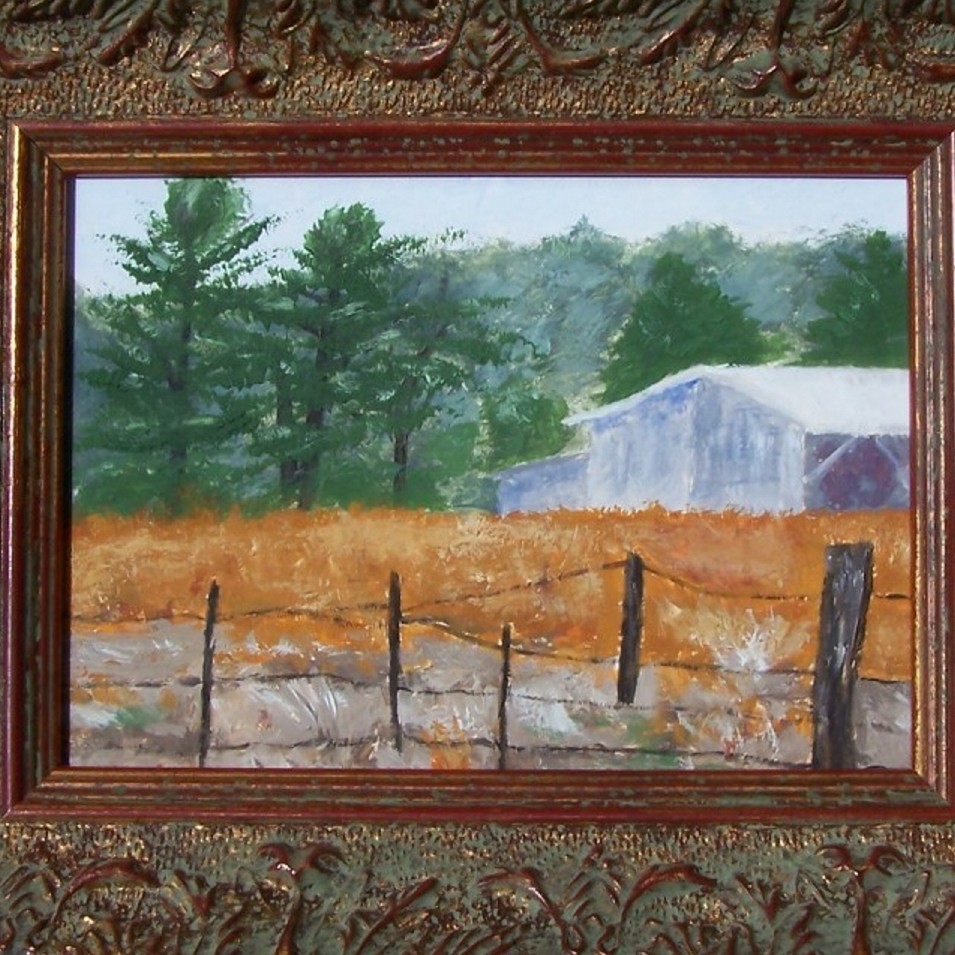 Painting titled 'Barn and fence' by Monica Fallini