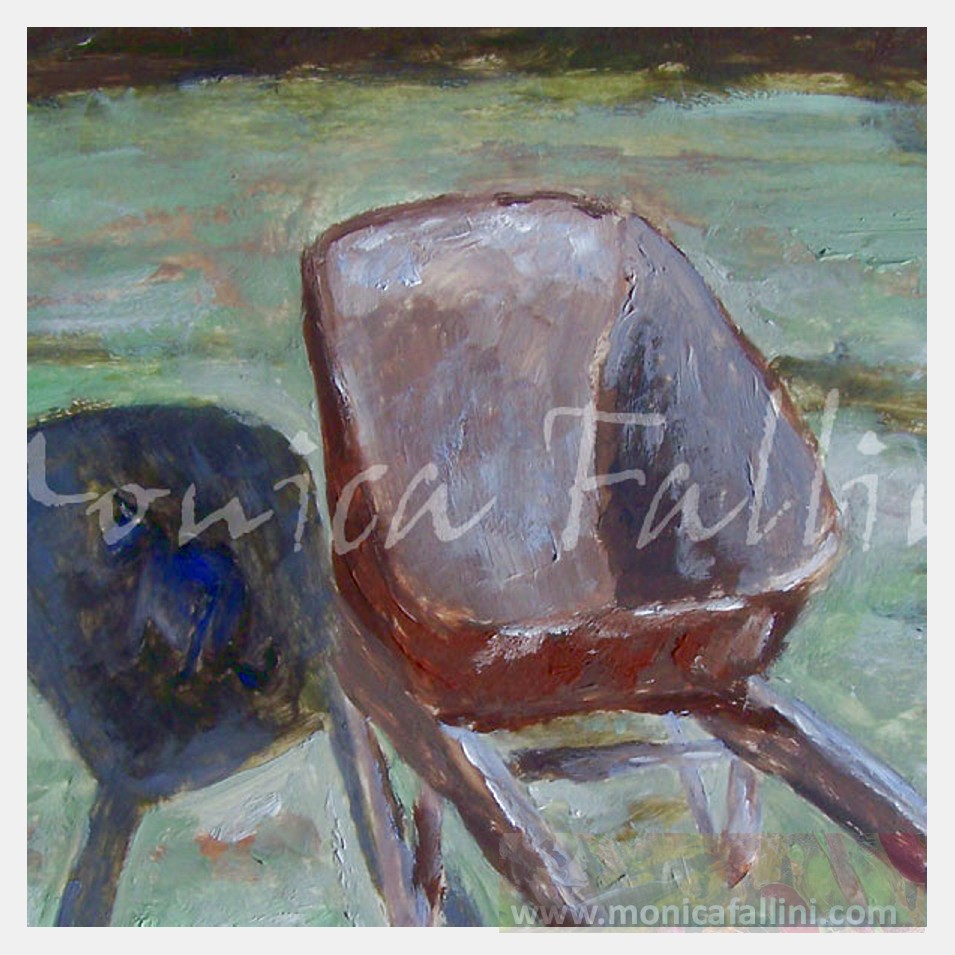 Painting titled 'In the shadow of the wheelbarrow' by Monica Fallini