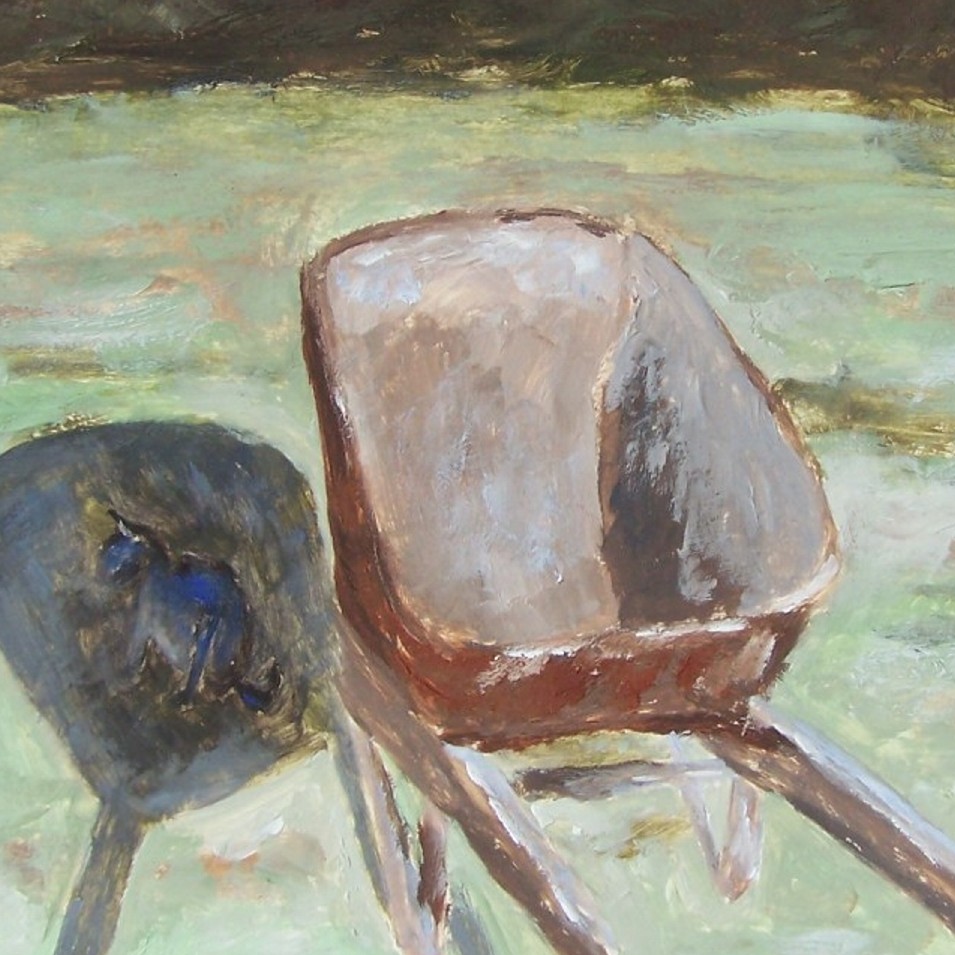 Painting titled 'In the shadow of the wheelbarrow' by Monica Fallini