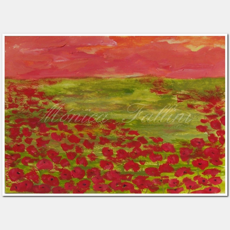Painting titled 'Sunset and red poppies' by Monica Fallini