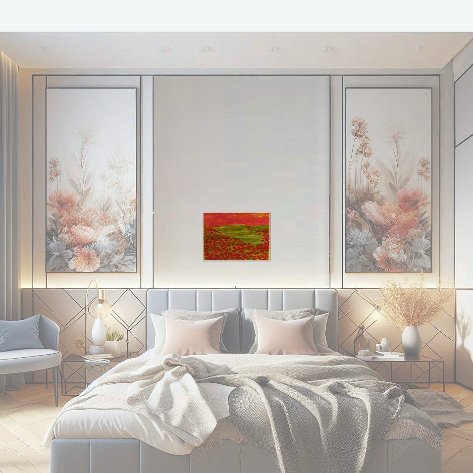 Painting titled 'Sunset and red poppies' by Monica Fallini