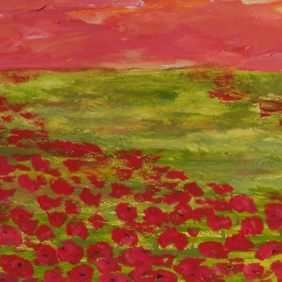 Painting titled 'Sunset and red poppies' by Monica Fallini