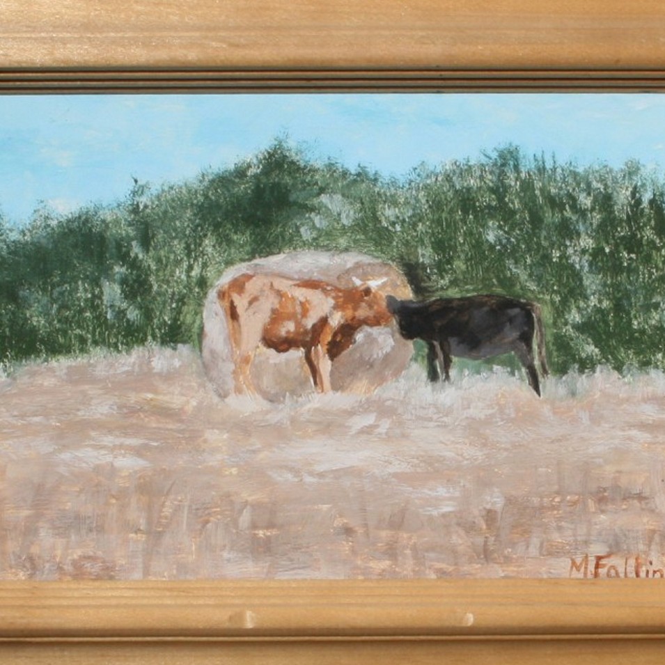 Painting titled 'Together by the hay rolls' by Monica Fallini