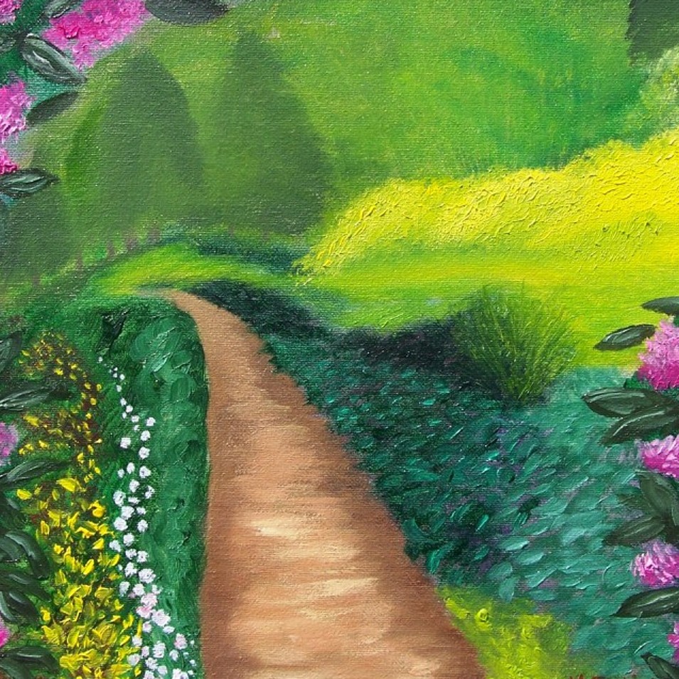 Painting titled 'Garden and path' by Monica Fallini