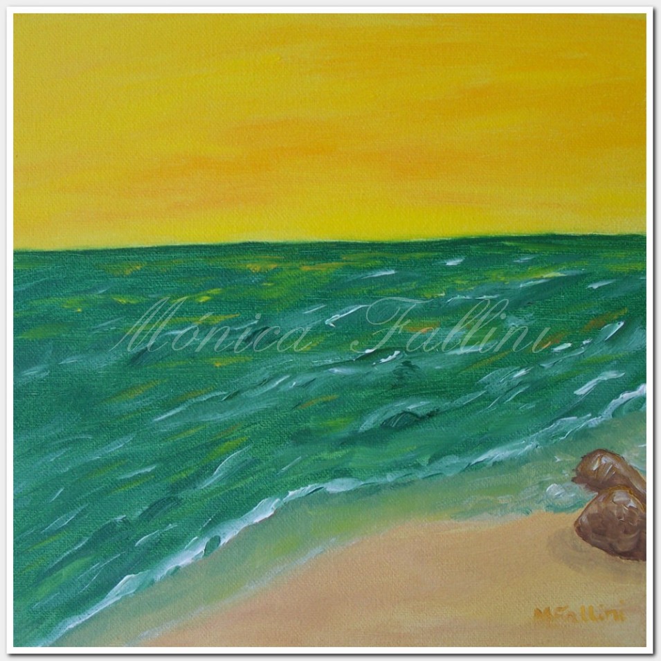 Painting titled 'Seascape and yellow sky' by Monica Fallini