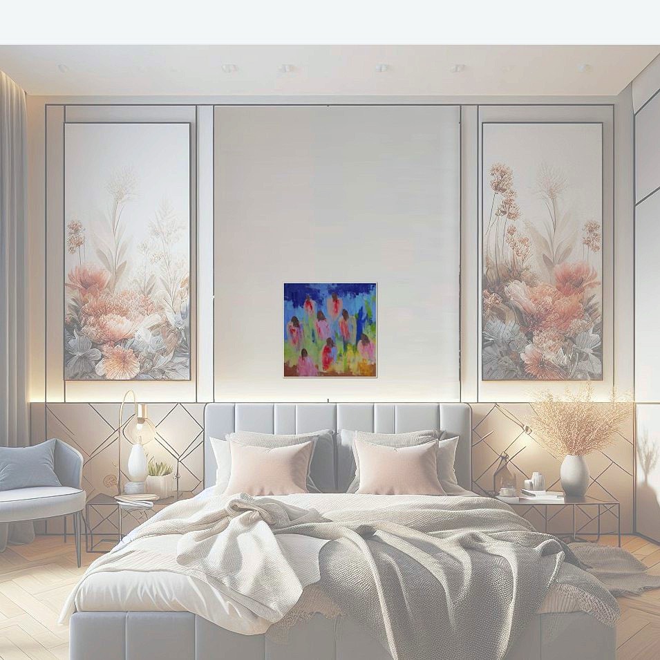 Painting titled 'Dressed all the same walking towards the light 2' by Monica Fallini