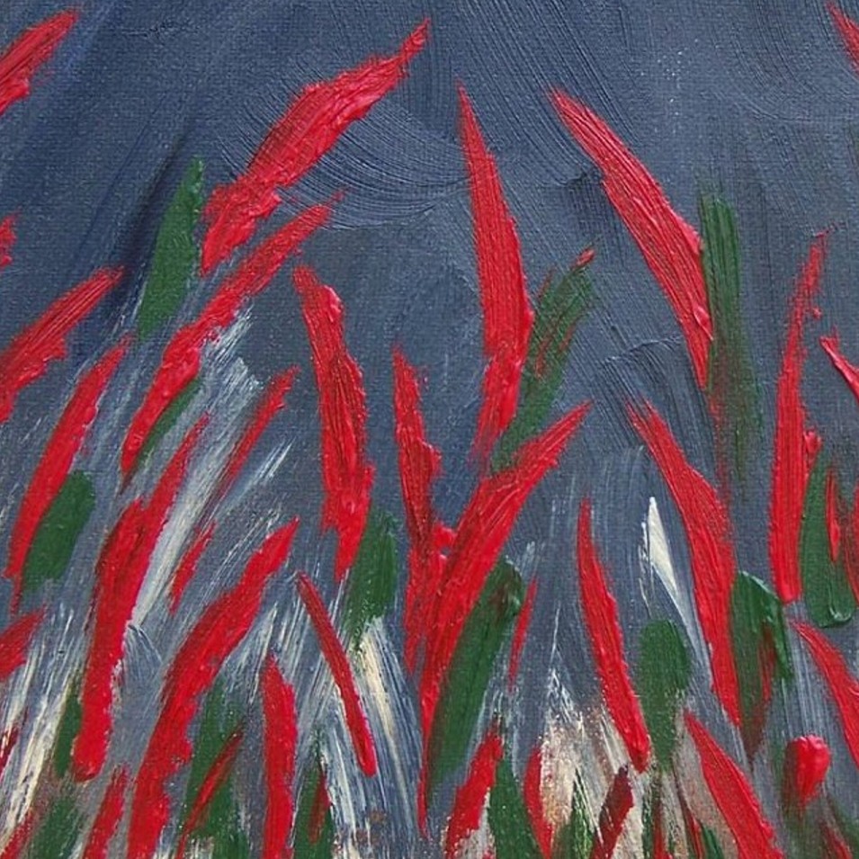 Painting titled 'Red flowers at night' by Monica Fallini
