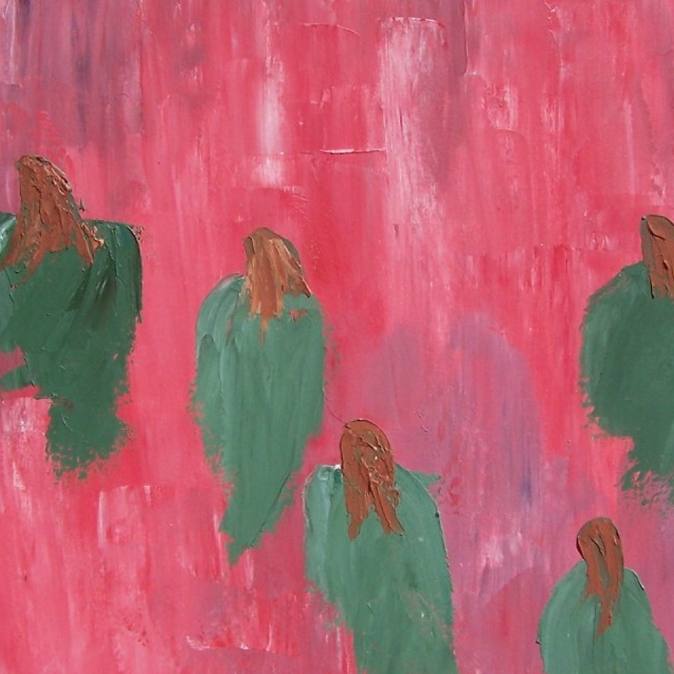 Painting titled 'Dressed all the same walking towards the light 4' by Monica Fallini