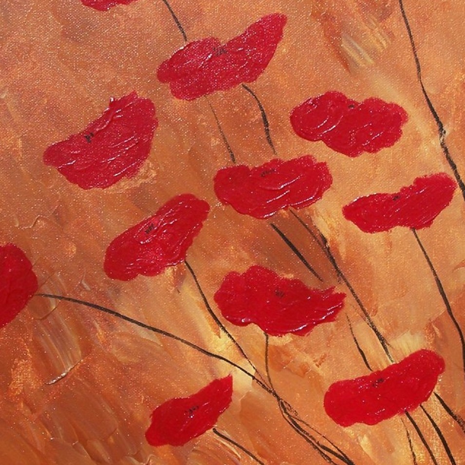 Painting titled 'Red poppies on terracotta' by Monica Fallini