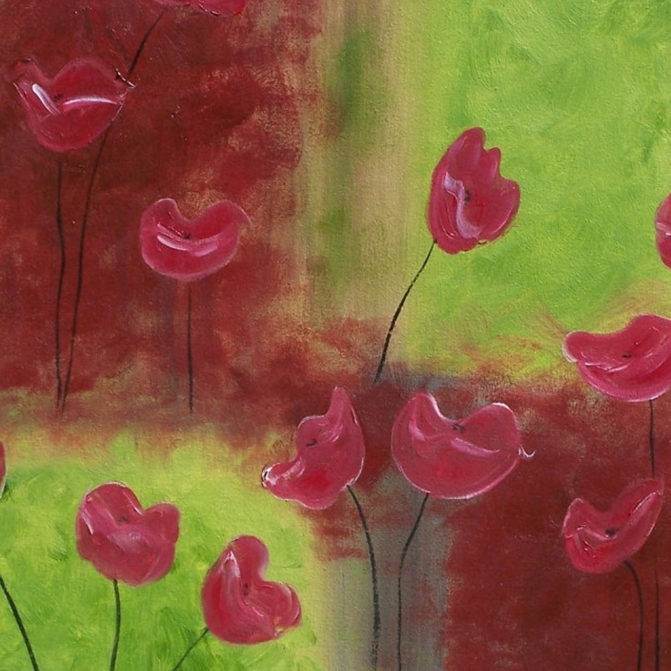 Painting titled 'Red poppies among the squares' by Monica Fallini