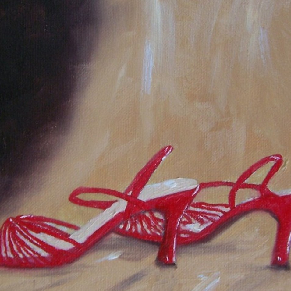 Painting titled 'Red shoes memories' by Monica Fallini
