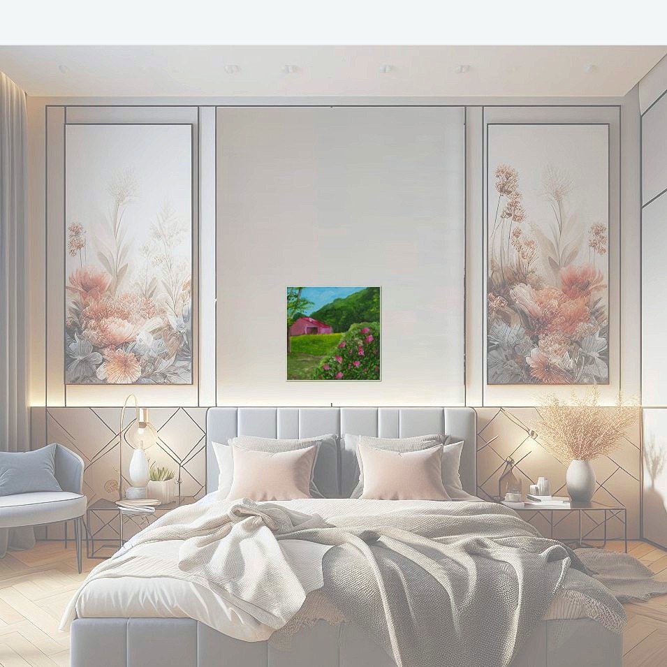 Painting titled 'Looking towards the barn' by Monica Fallini